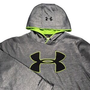 Under Armour Gray Neon Logo Hoodie Loose Fit Mens Size Medium Storm Tech